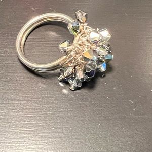 Smokey Swarovski Crystal Adjustable silver Ring